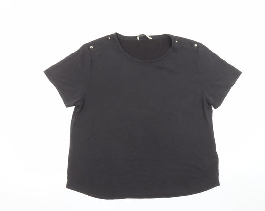 Oasis Womens Black Short Sleeve Basic T-Shirt Size L Modal Blend