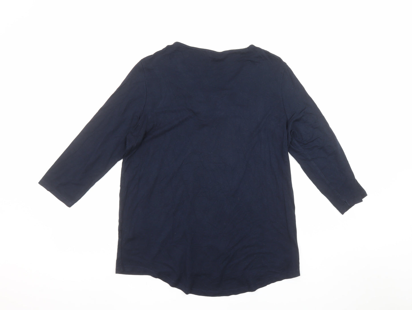 F&F Women's Blue Viscose Tunic Blouse UK 14 V-Neck 3/4 Sleeve