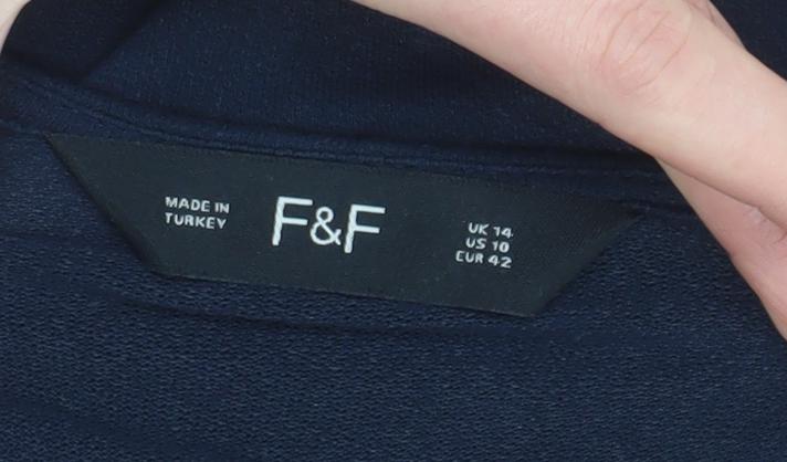 F&F Women's Blue Viscose Tunic Blouse UK 14 V-Neck 3/4 Sleeve