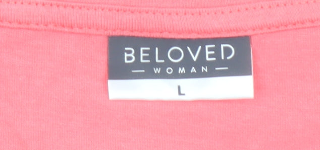Beloved Women Pink Cotton Crew Neck Short Sleeve T-Shirt L