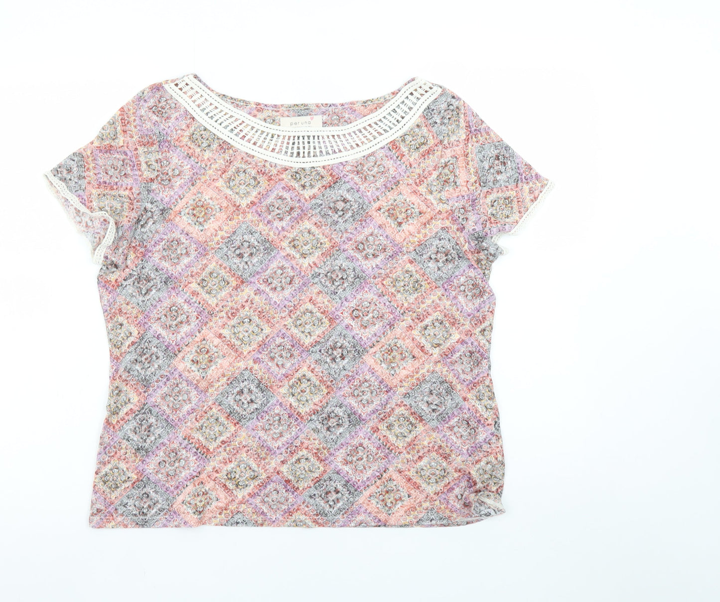 Marks and Spencer Per Una Womens Multicoloured Lace Trim T-Shirt Size 16