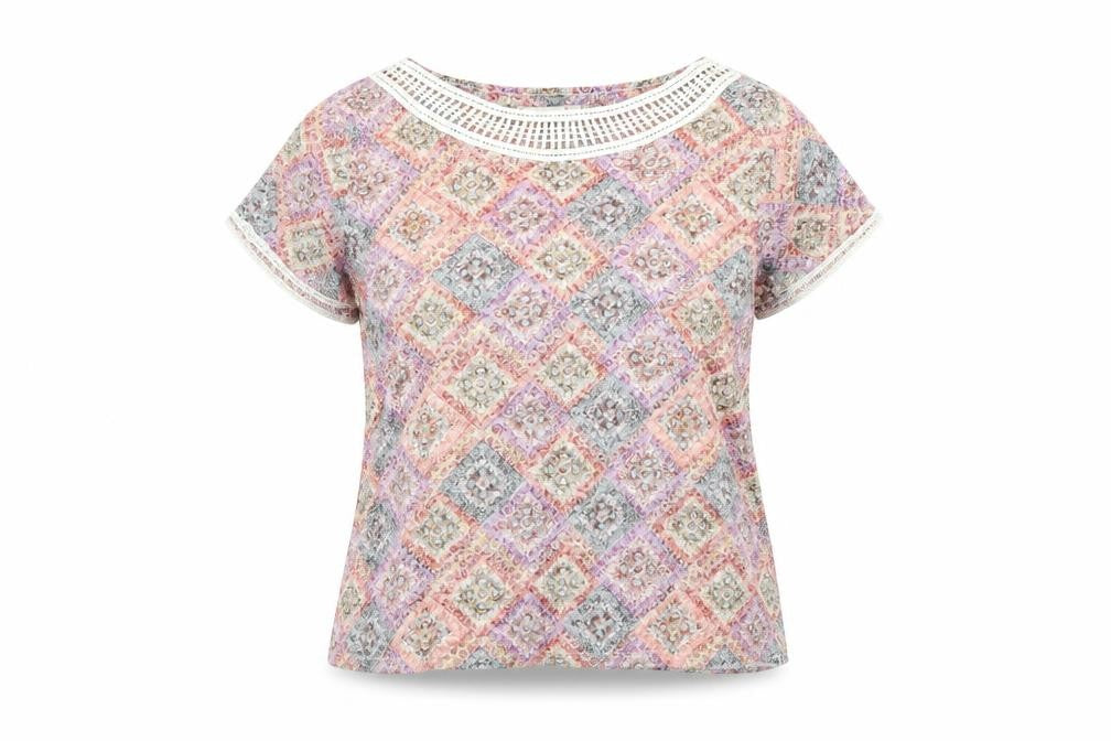Marks & Spencer Per Una Womens Multicoloured Lace Trim T-Shirt Size 16