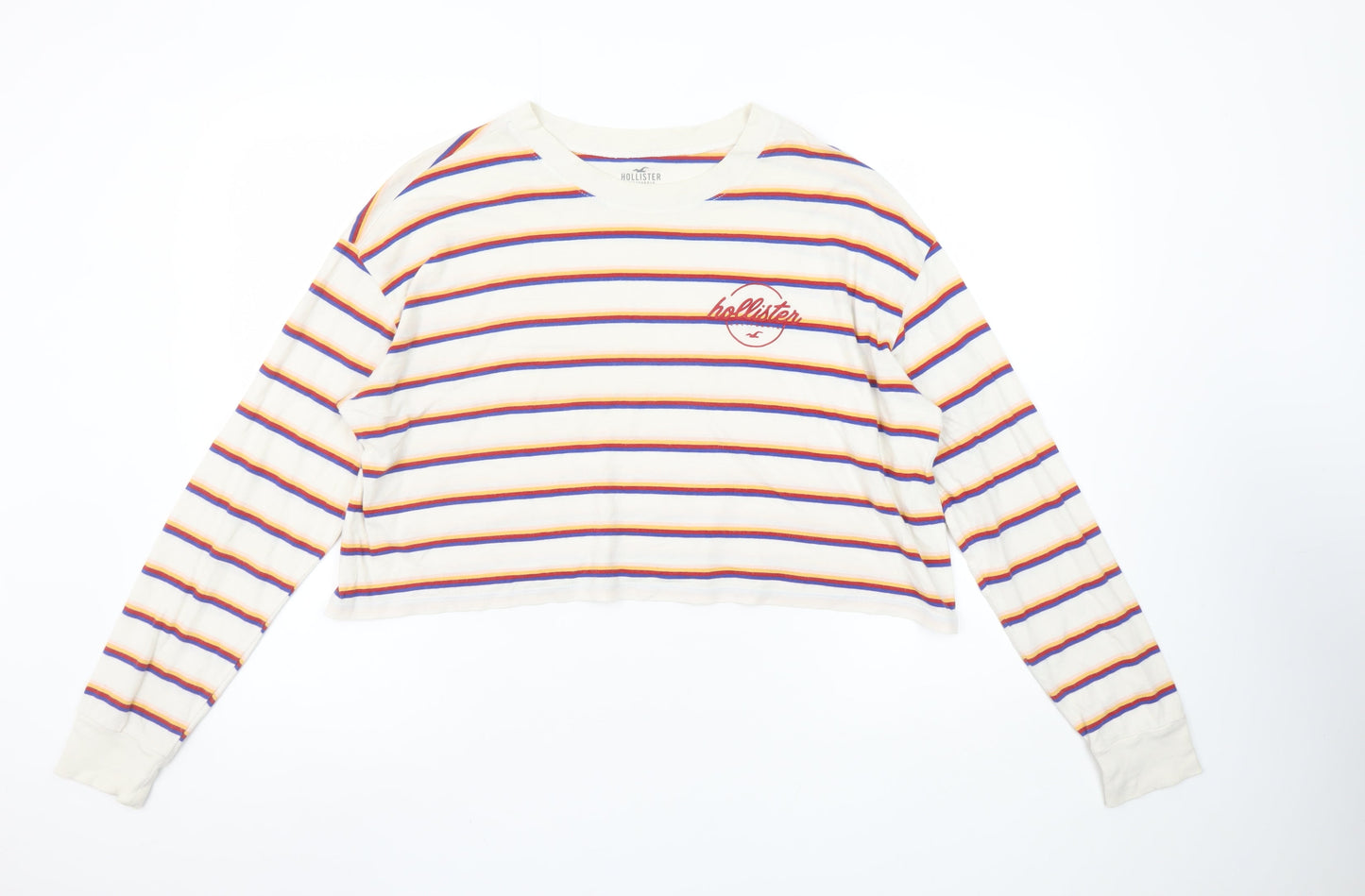 Hollister Women’s Multicoloured Striped Cropped Long Sleeve T-Shirt S