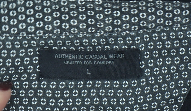 Authentic Casual Wear Men’s Black Grey Long Sleeve Polo Shirt L 100% Cotton