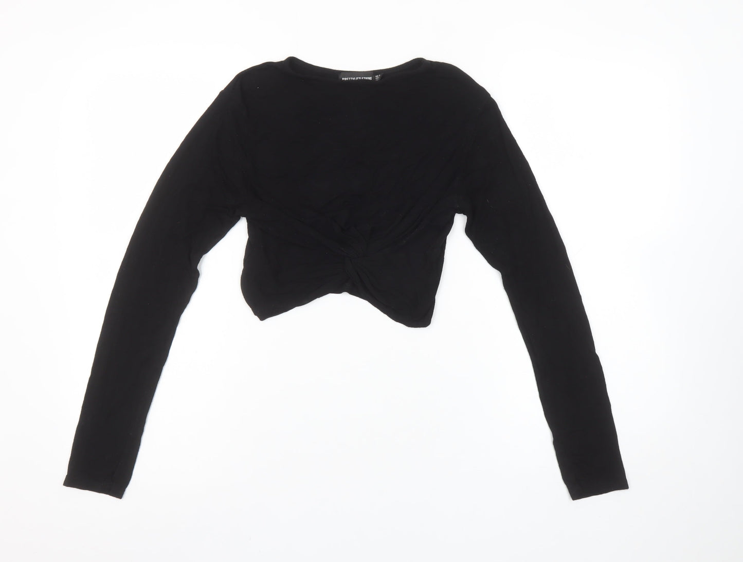 PrettyLittleThing Women’s Black Cropped Long Sleeve Cotton Top Size 8