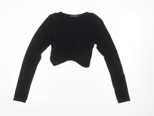 PrettyLittleThing Women’s Black Cropped Long Sleeve Cotton Top Size 8