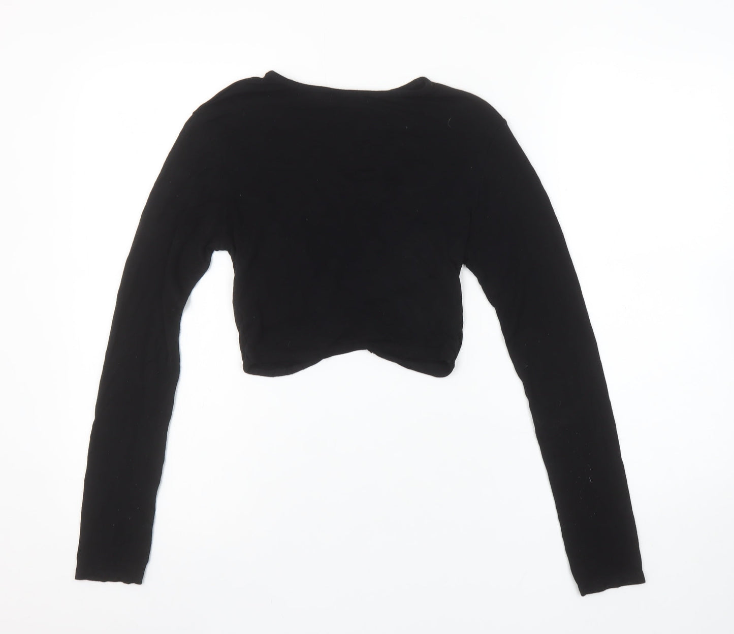 PrettyLittleThing Women’s Black Cropped Long Sleeve Cotton Top Size 8