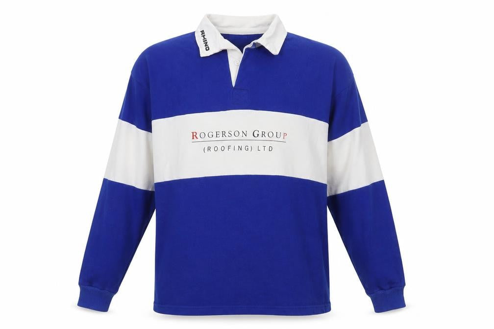 Rhino Mens Blue White Striped Long Sleeve Rugby Polo XL