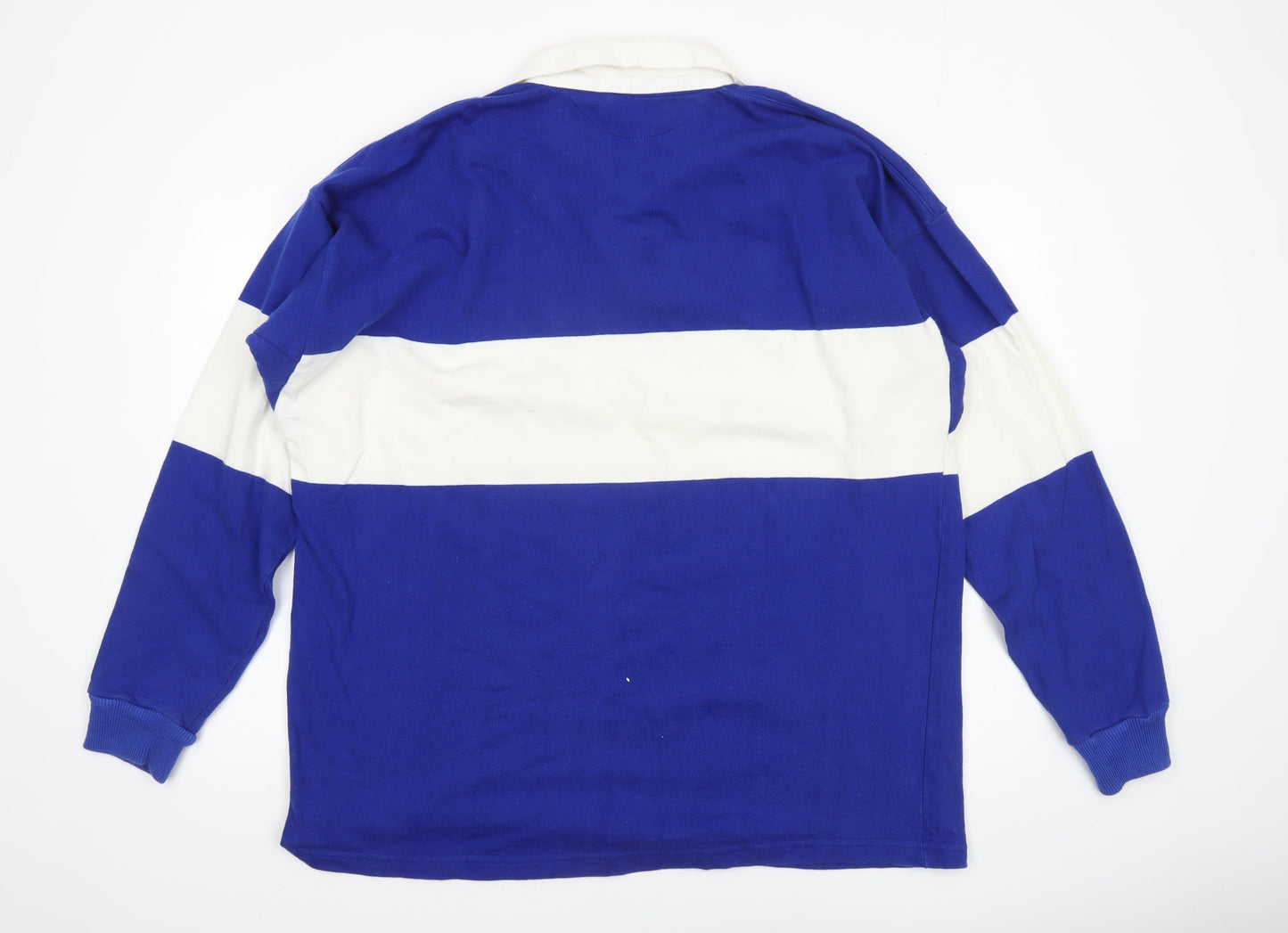 Rhino Mens Blue White Striped Long Sleeve Rugby Polo XL