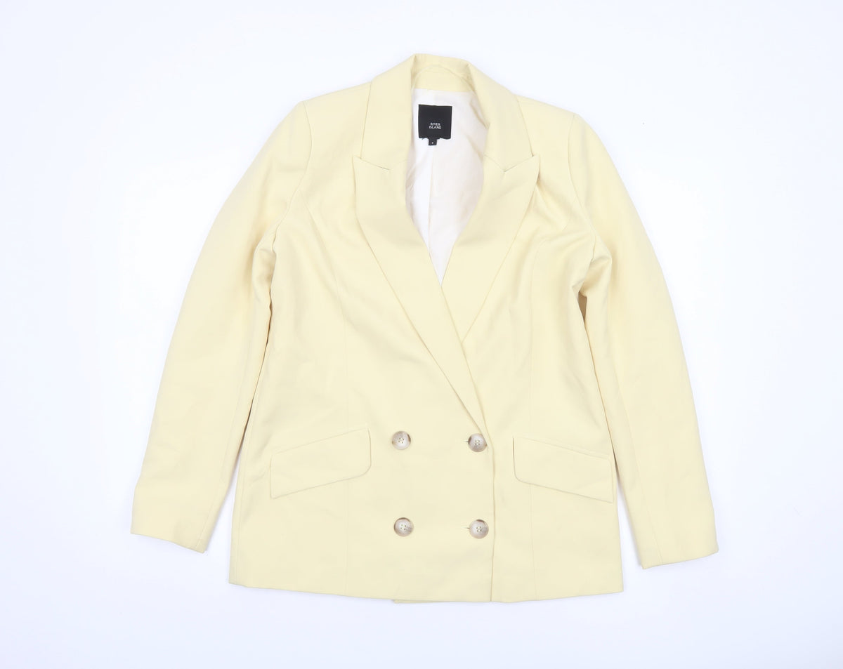 River Island Women's Beige Double-Breasted Blazer Jacket Size 8