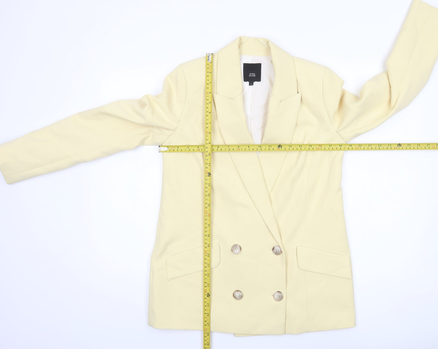 River Island Women's Beige Double-Breasted Blazer Jacket Size 8