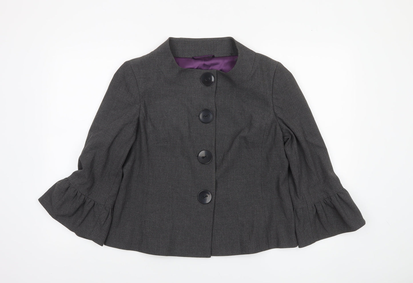 Amaranto Women's Grey Size 16 Ruffle Sleeve Suit Jacket