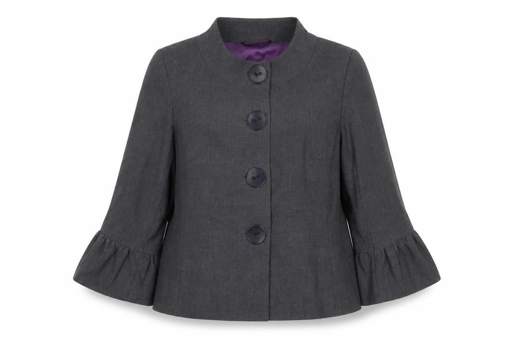 Amaranto Women's Grey Size 16 Ruffle Sleeve Suit Jacket