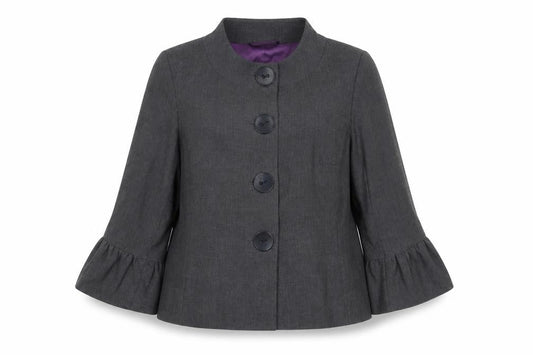 Amaranto Women's Grey Size 16 Ruffle Sleeve Suit Jacket