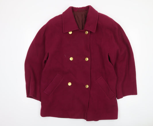 Marks and Spencer Women’s Red Wool Pea Coat UK 14 Mid-Length Classic Style