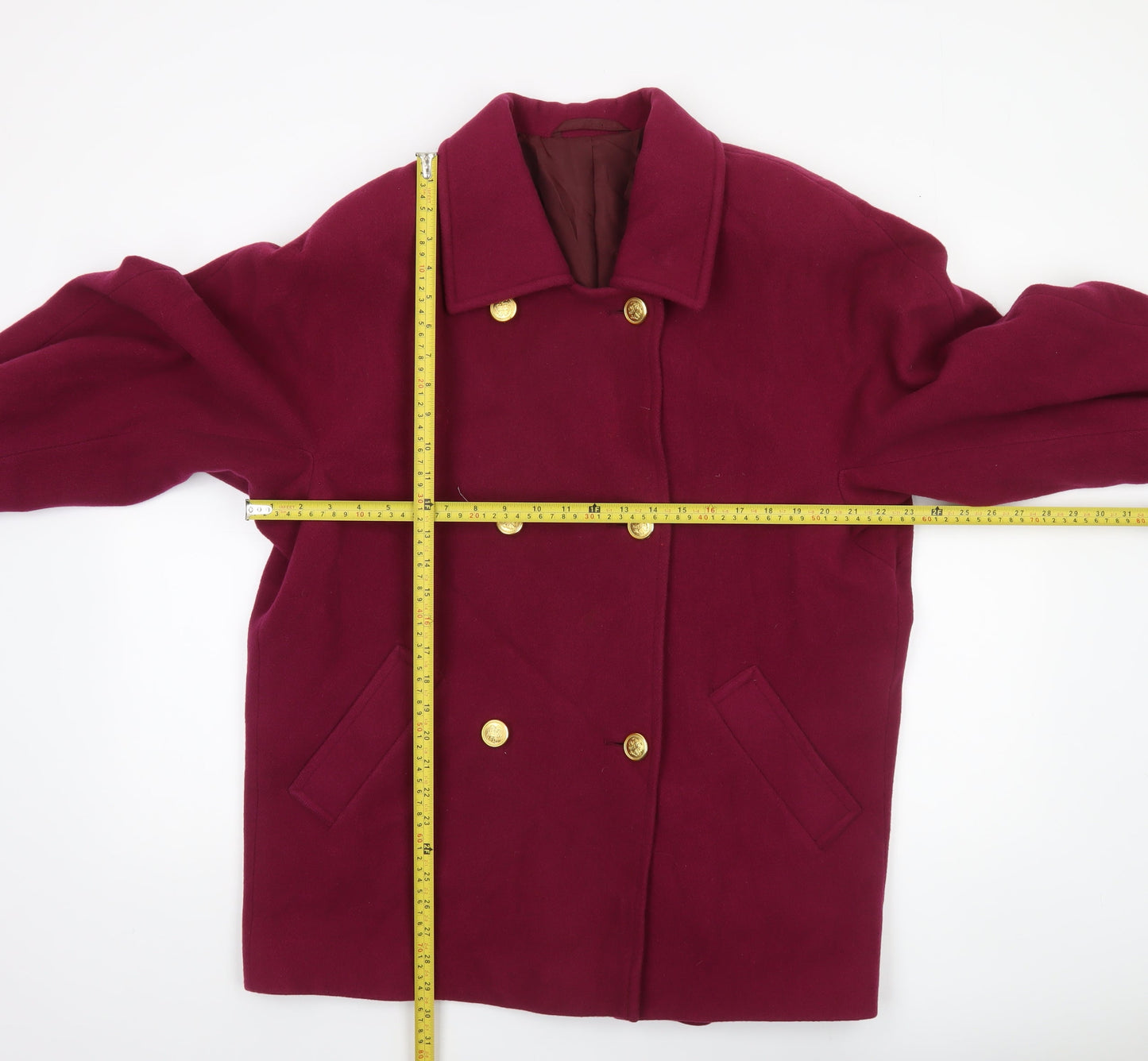 Marks and Spencer Women’s Red Wool Pea Coat UK 14 Mid-Length Classic Style