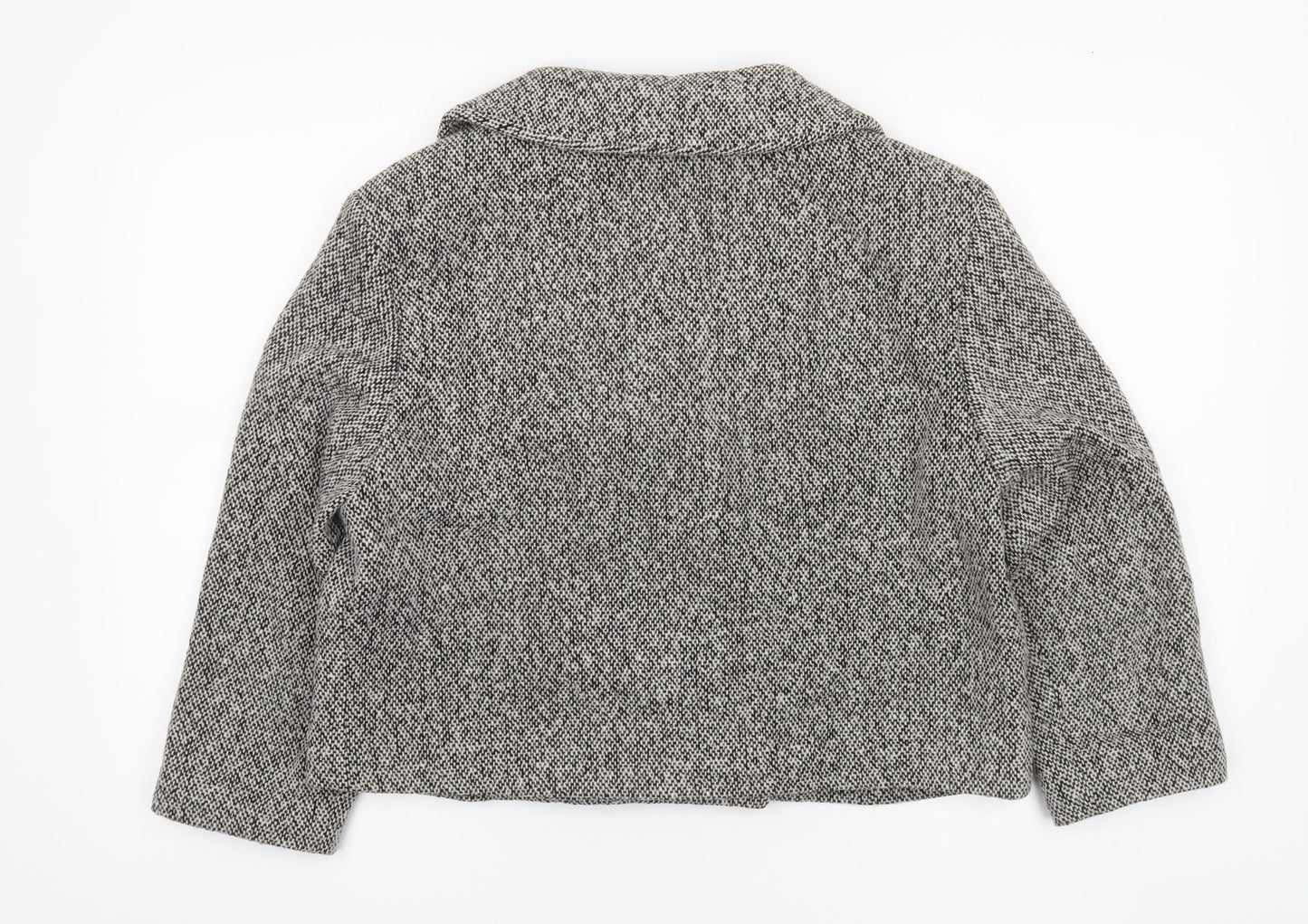 Marks and Spencer Women’s Black and White Wool Blend Double-Breasted Cropped Pea Coat Size 16