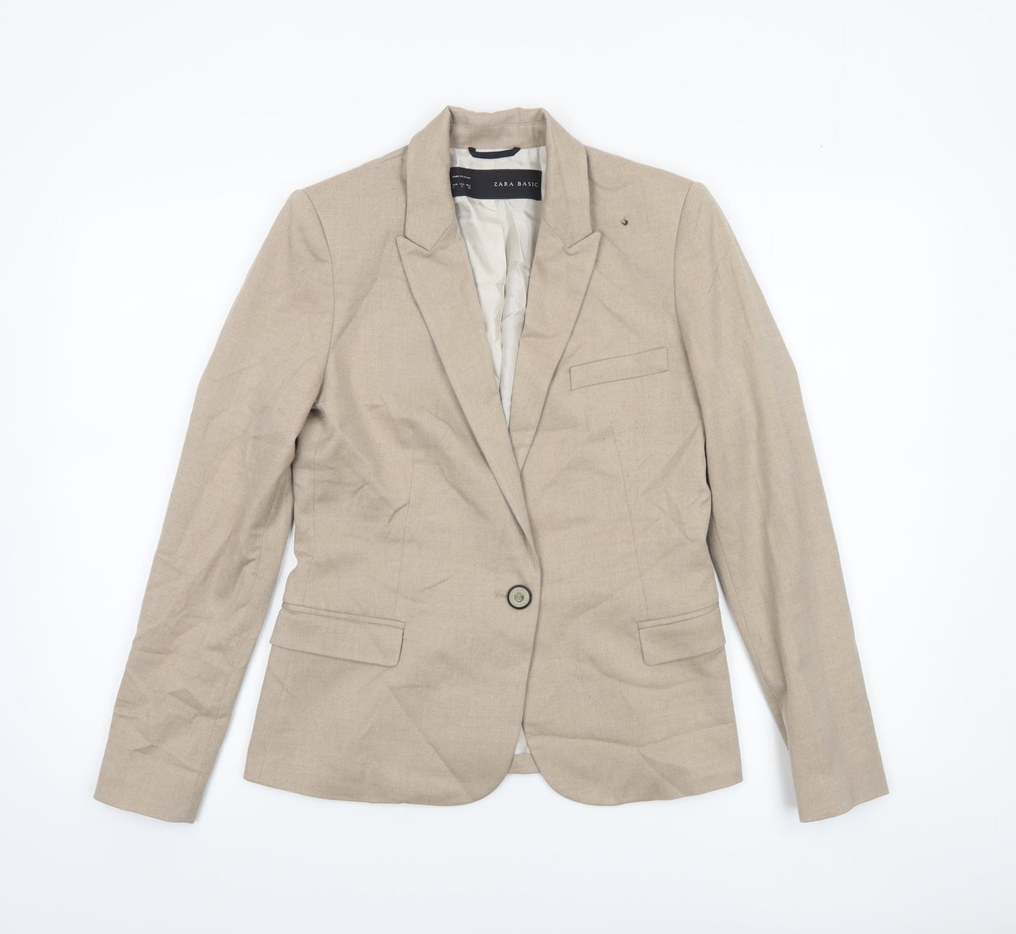 Zara Basic Women's Beige Regular Fit Single-Breasted Blazer Size S