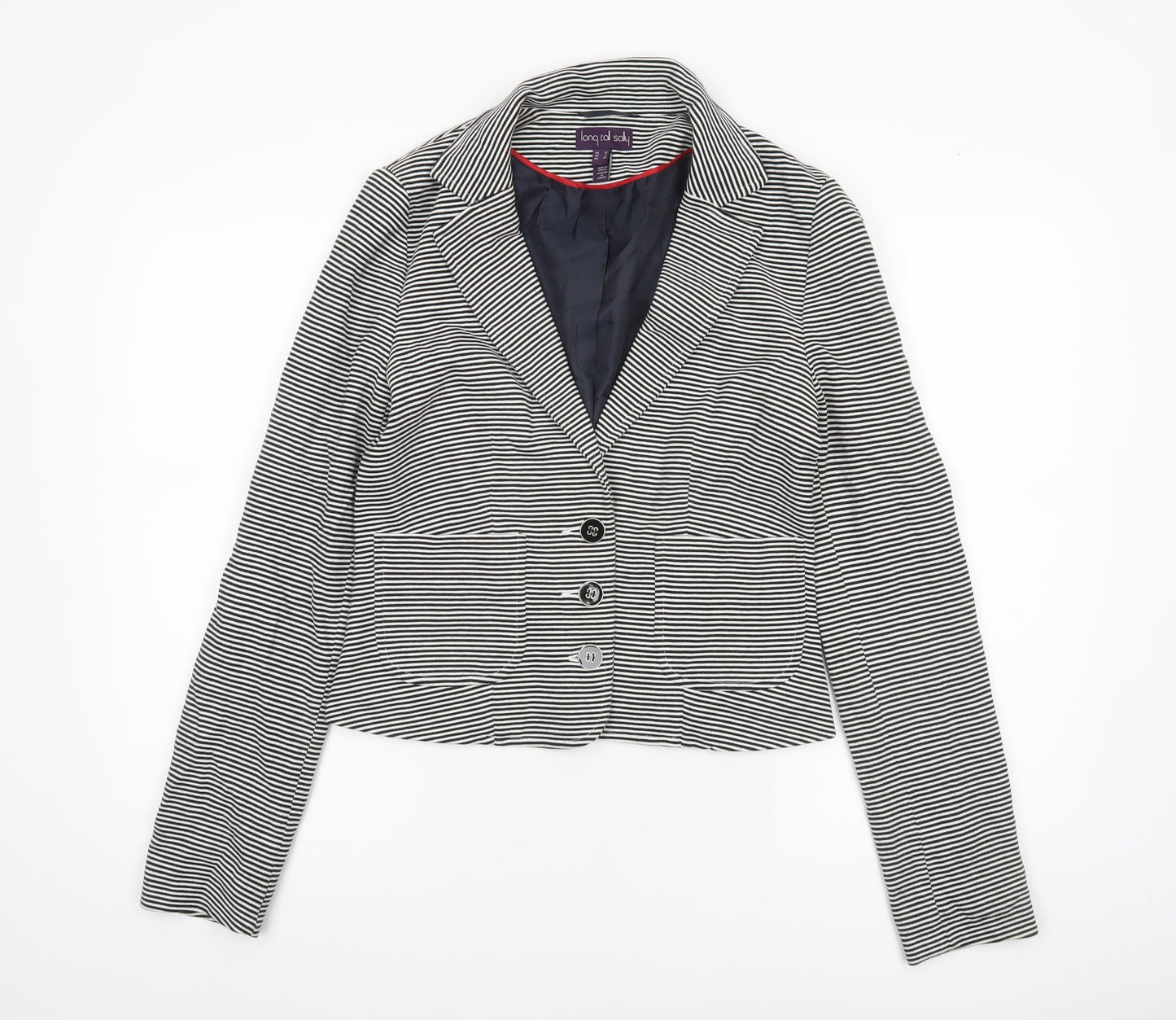 Long Tall Sally Women Black White Striped Blazer UK 10 Tailored Jacket