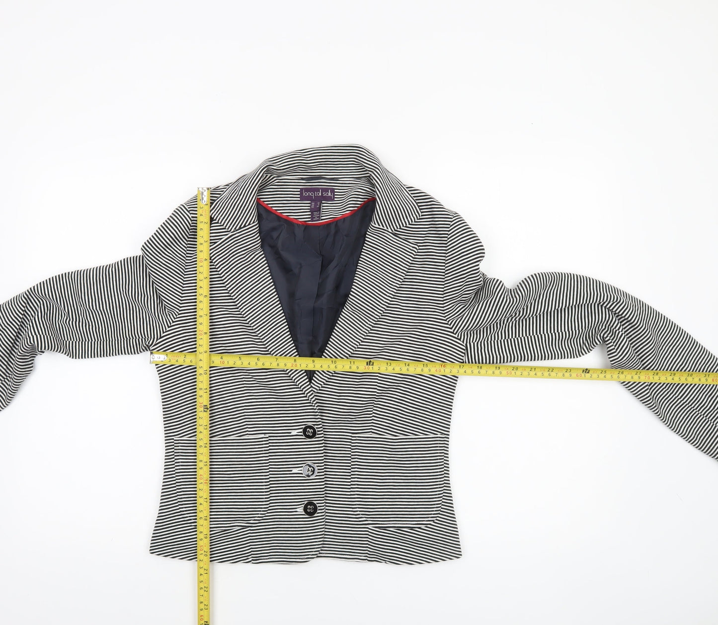 Long Tall Sally Women Black White Striped Blazer UK 10 Tailored Jacket