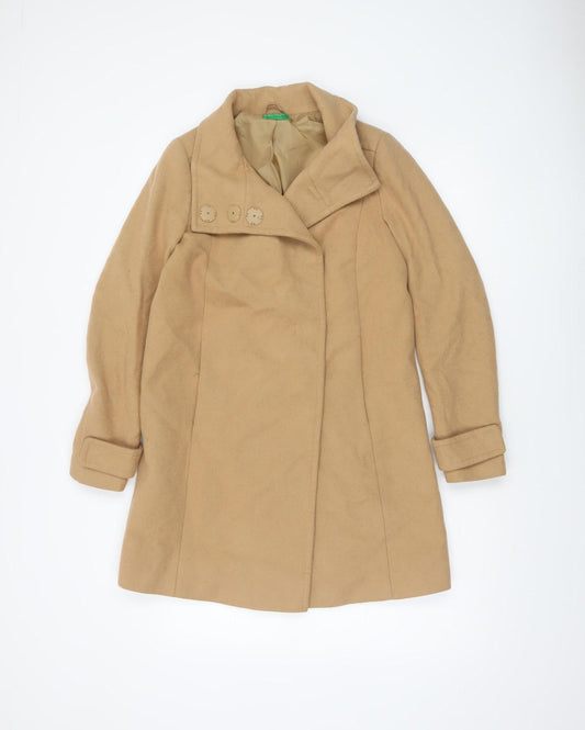 United Colors of Benetton Women's Beige Wool Mid-Length Coat UK 6