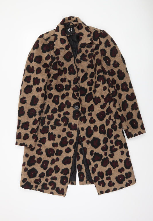 Dept 19 Women's Beige Leopard Print Wool Blend Mid-Length Coat Size 10