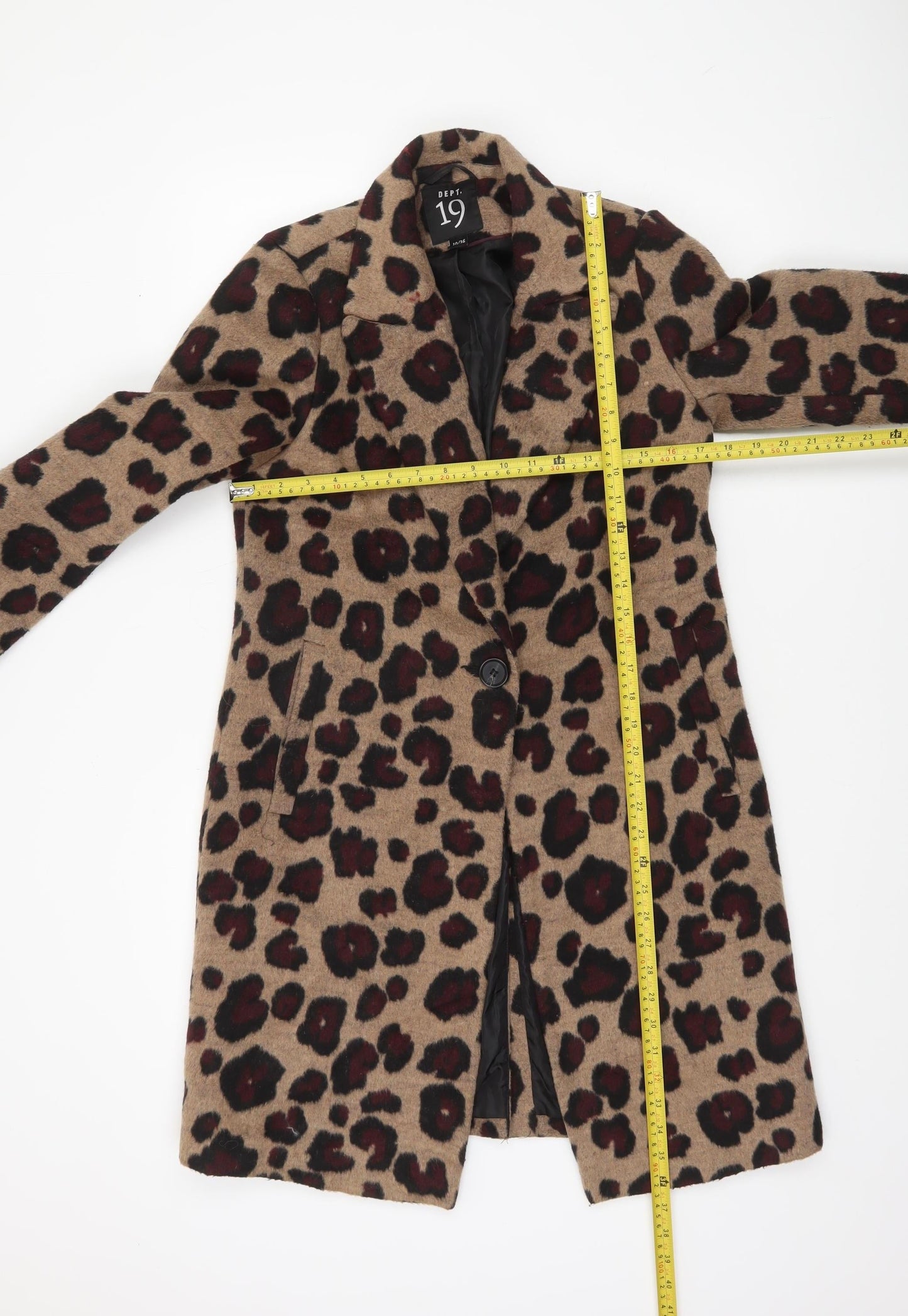 Dept 19 Women's Beige Leopard Print Wool Blend Mid-Length Coat Size 10