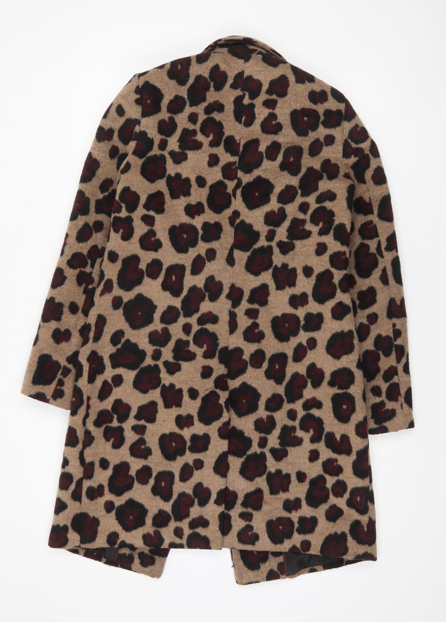 Dept 19 Women's Beige Leopard Print Wool Blend Mid-Length Coat Size 10