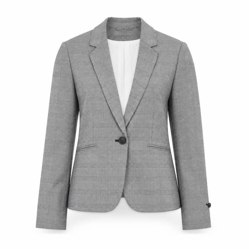 H&M Women Grey Check Blazer Size 8 Single-Breasted Tailored Jacket