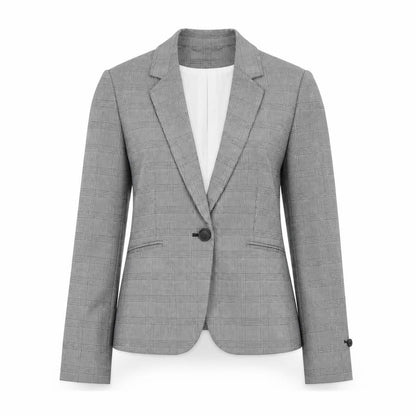 H&M Women Grey Check Blazer Size 8 Single-Breasted Tailored Jacket