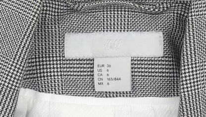 H&M Women Grey Check Blazer Size 8 Single-Breasted Tailored Jacket