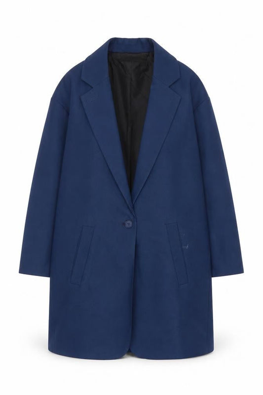Boohoo Women's Blue Longline Single-Breasted Blazer UK 10