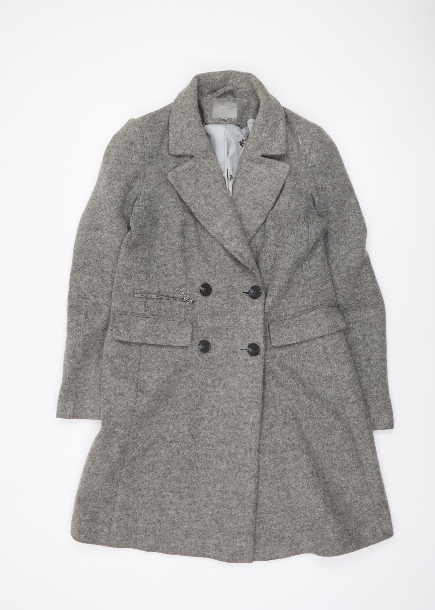 Next Women’s Grey Wool Blend Long Overcoat Size 8