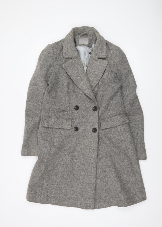 Next Women’s Grey Wool Blend Long Overcoat Size 8
