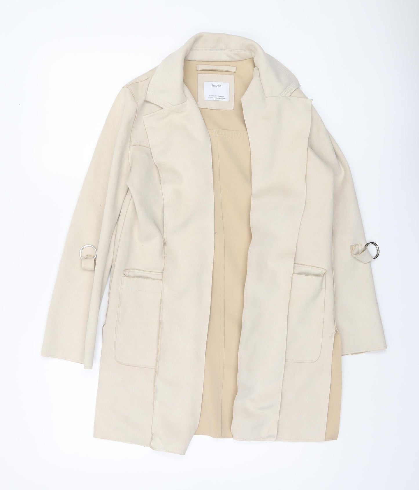 Bershka Womens Beige Suede Mid-Length Overcoat XS