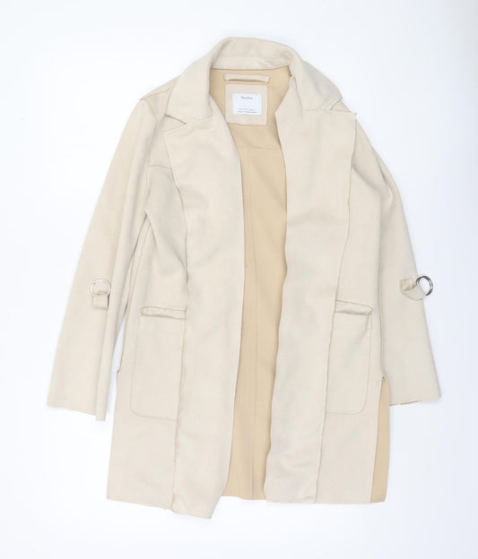 Bershka Womens Beige Suede Mid-Length Overcoat XS