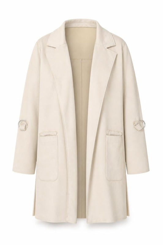 Bershka Womens Beige Suede Mid-Length Overcoat XS