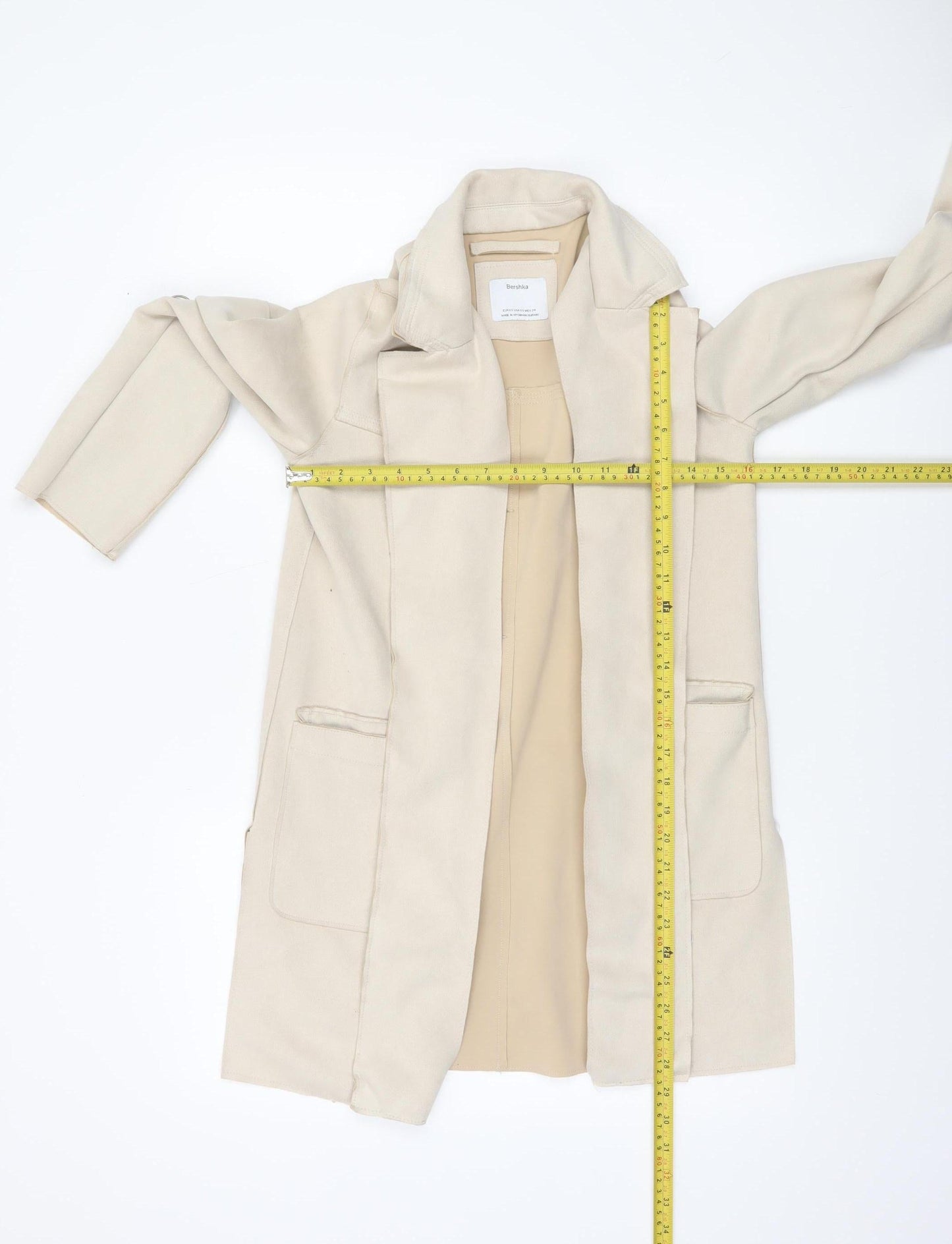 Bershka Womens Beige Suede Mid-Length Overcoat XS