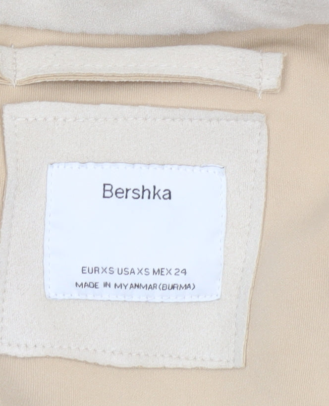 Bershka Womens Beige Suede Mid-Length Overcoat XS