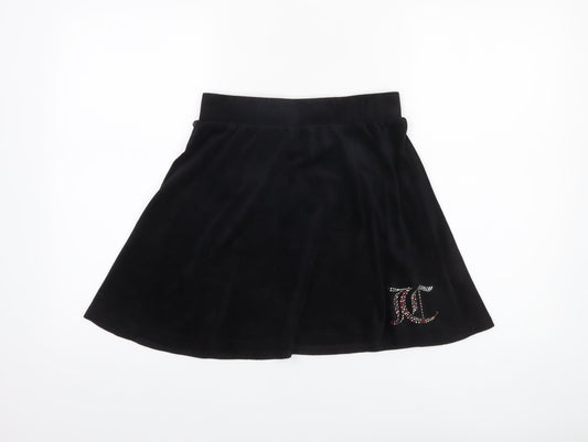 Juicy Couture Girls Black Velour Skater Skirt 13 Years Rhinestone Logo
