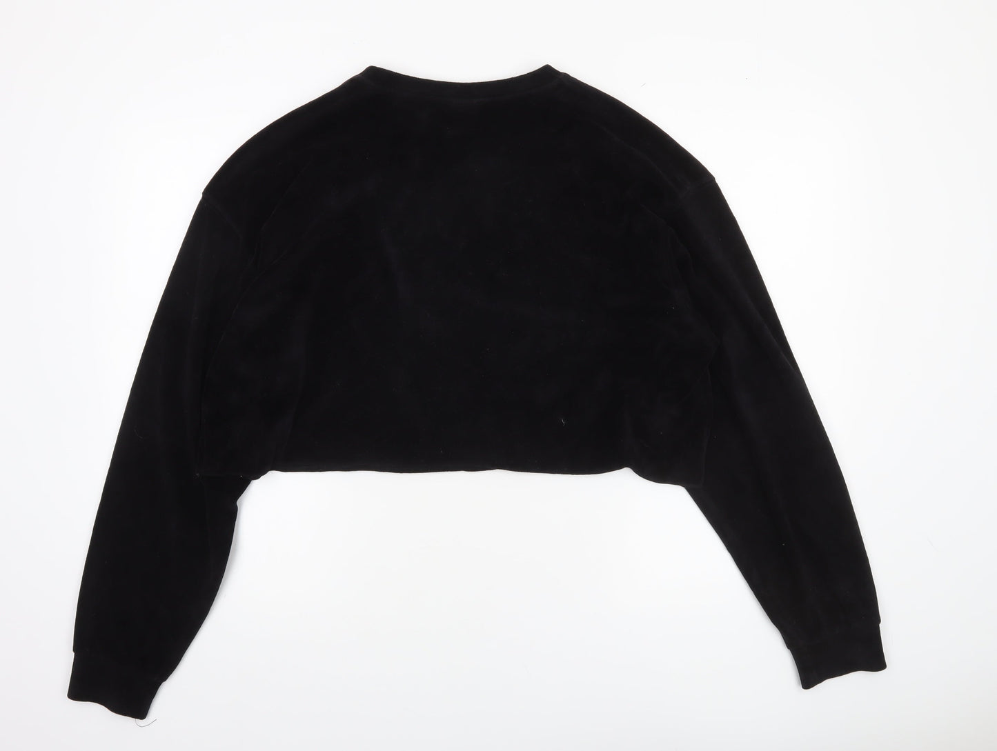 Topshop Women Black Velvet Cropped Pullover Sweatshirt Size M