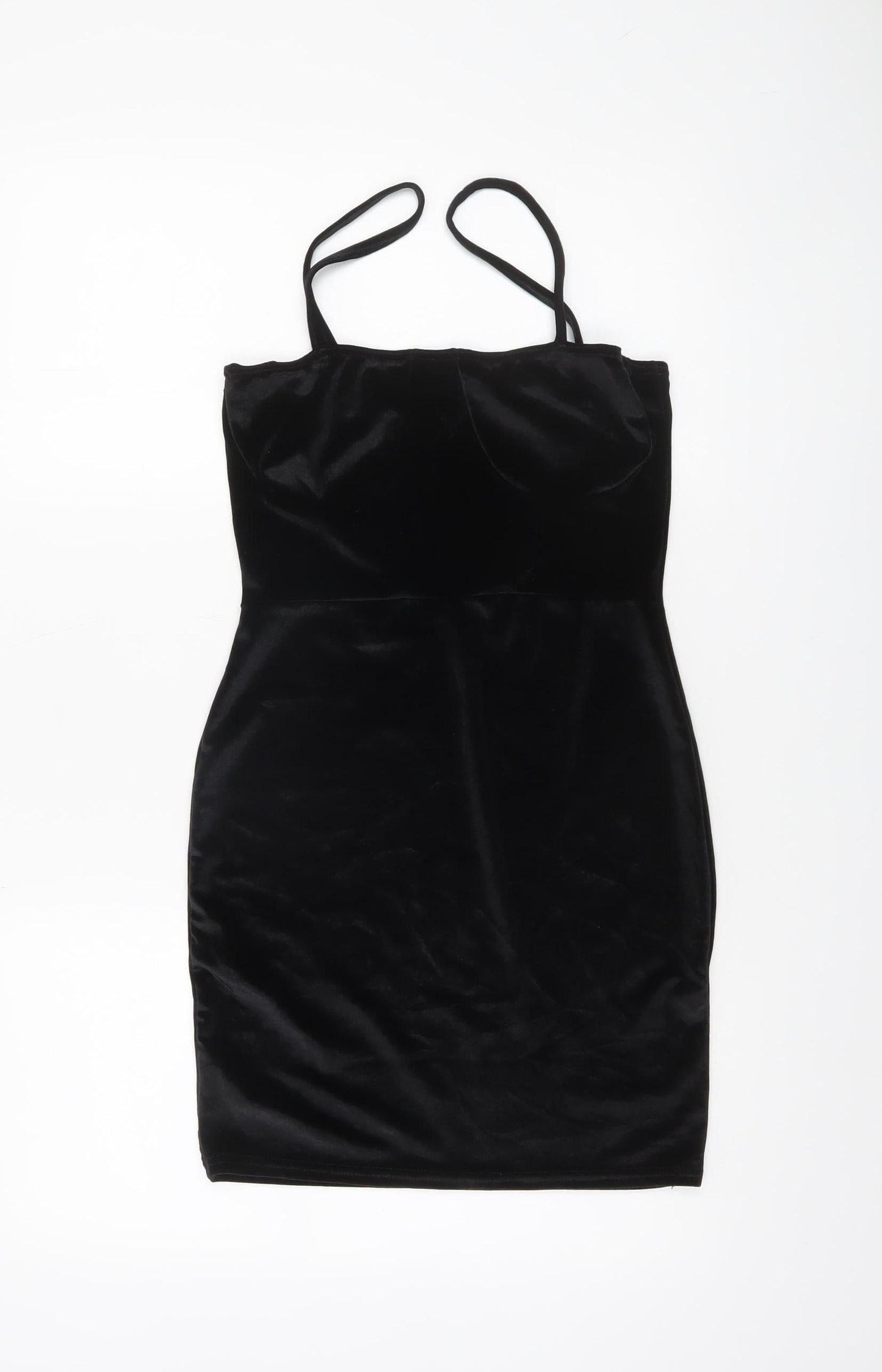 PrettyLittleThing Women’s Black Velvet Bodycon Mini Dress Size 8