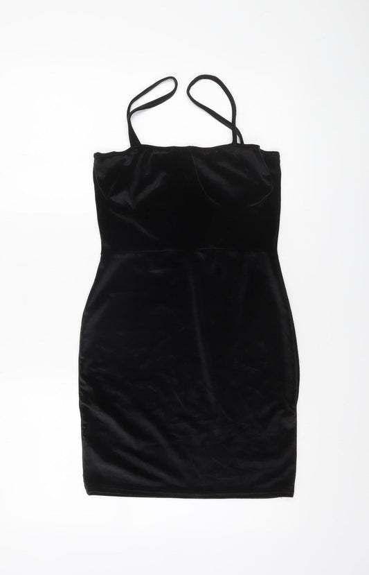 PrettyLittleThing Women’s Black Velvet Bodycon Mini Dress Size 8