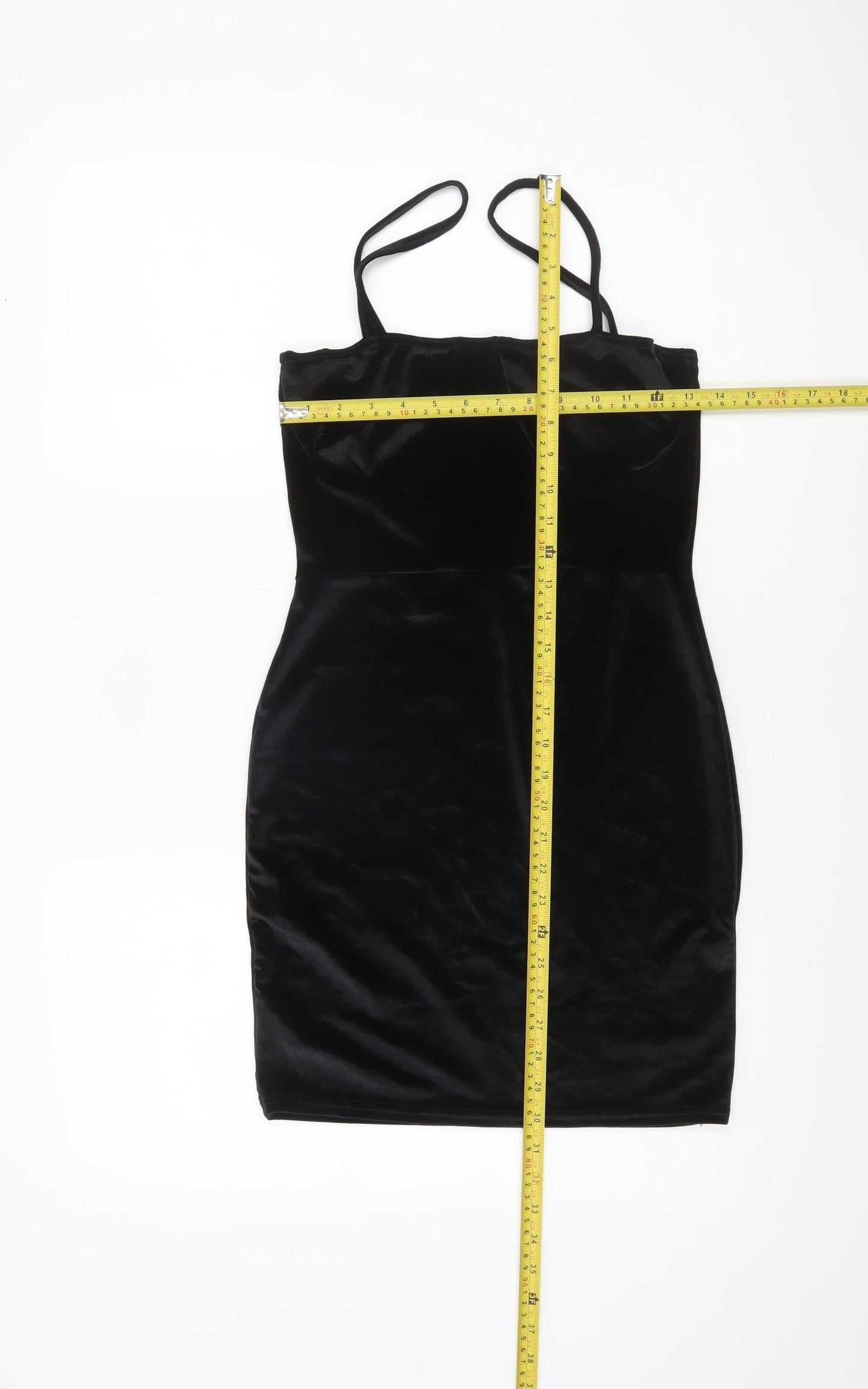 PrettyLittleThing Women’s Black Velvet Bodycon Mini Dress Size 8