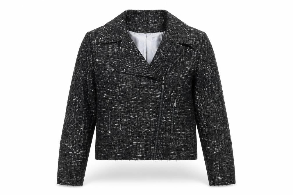 Wallis Womens Black Metallic Tweed Biker Jacket Size 12