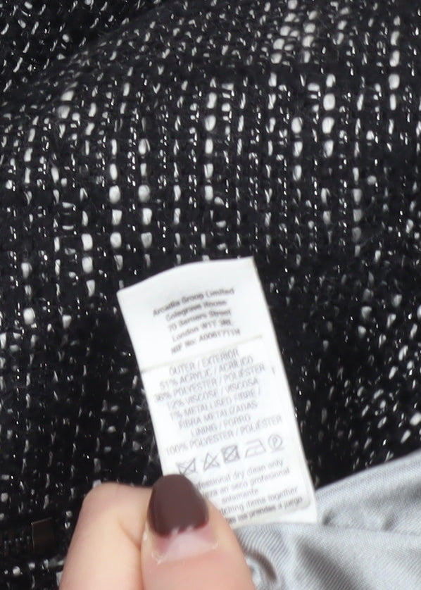 Wallis Womens Black Metallic Tweed Biker Jacket Size 12