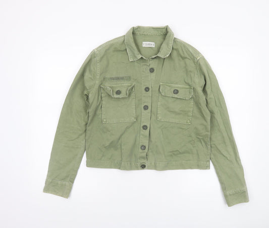 Pull&Bear Womens Green Military Cotton Jacket Size 8 Regular Fit