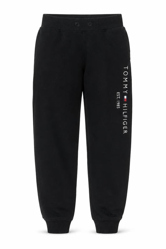 Front view of Tommy Hilfiger boys’ black jogger sweatpants 164cm elastic waist fleece