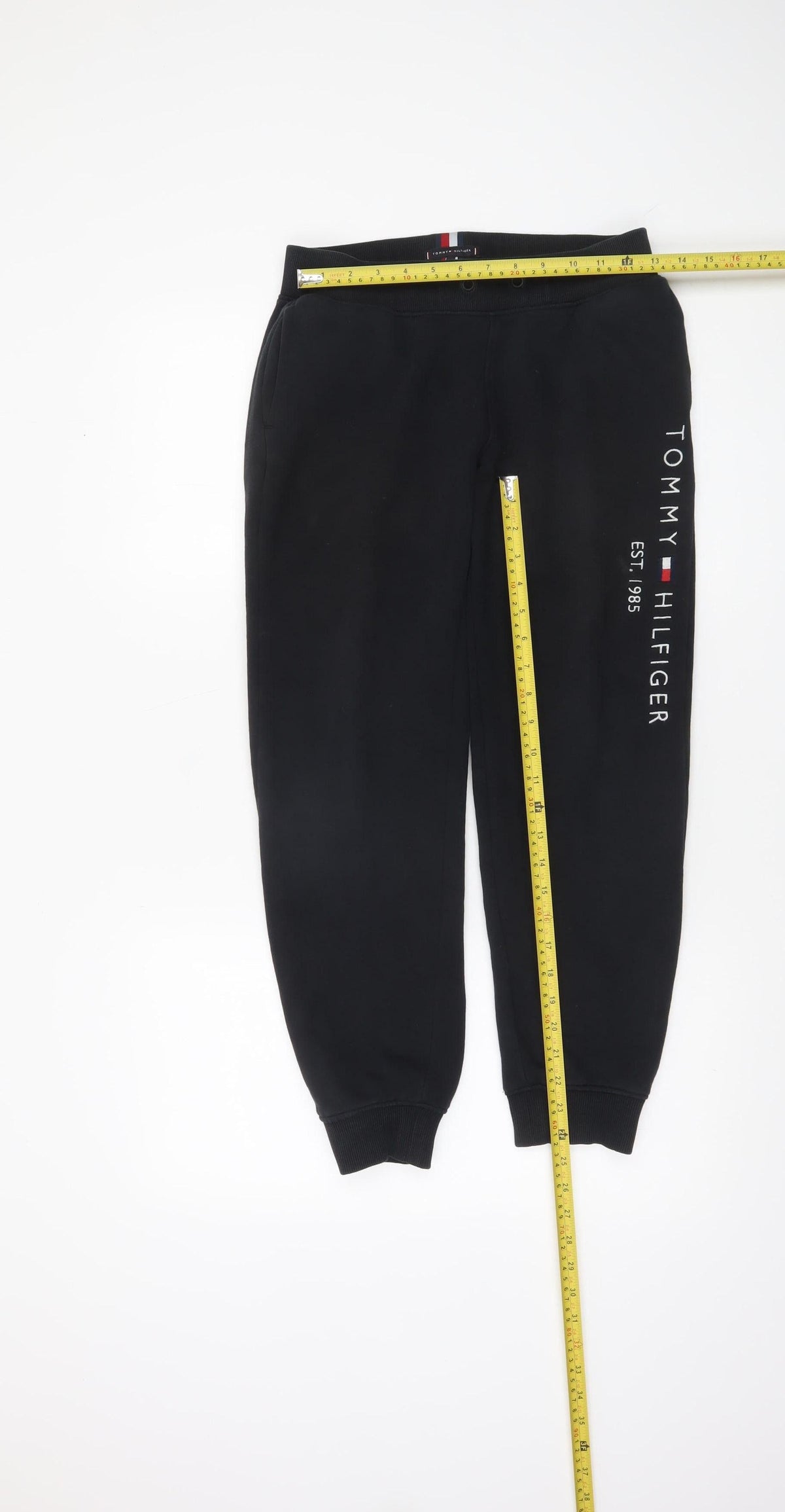 Tommy Hilfiger Boys Black Jogger Sweatpants 164cm Elastic Waist Fleece