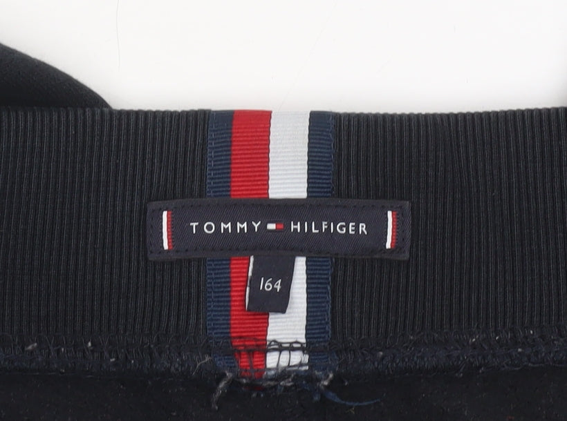 Tommy Hilfiger Boys Black Jogger Sweatpants 164cm Elastic Waist Fleece